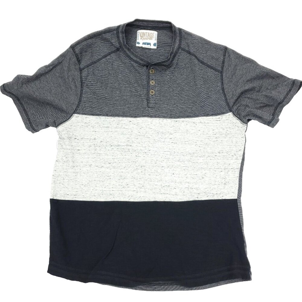 Vintage Revival Henley T-shirt Mens Large Gray White Colorblock Tee Short Sleeve